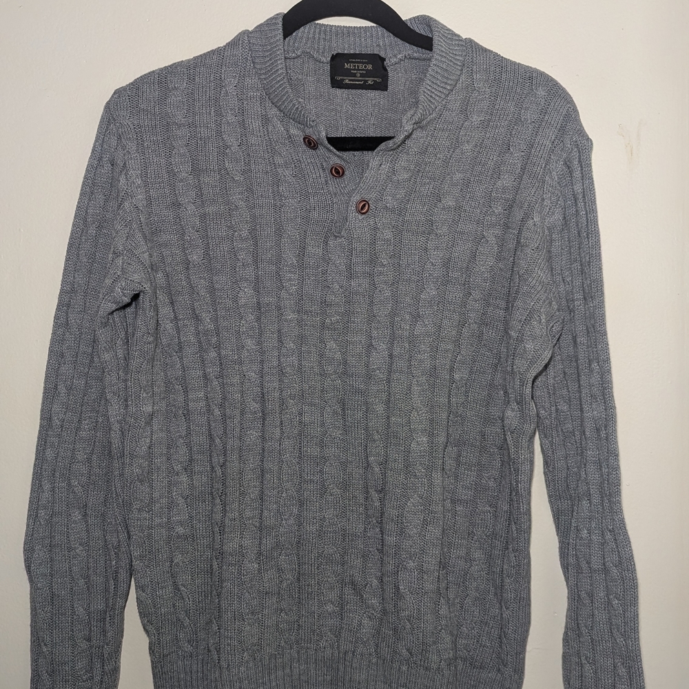 METEOR Gray Cable Knit Sweater for Men